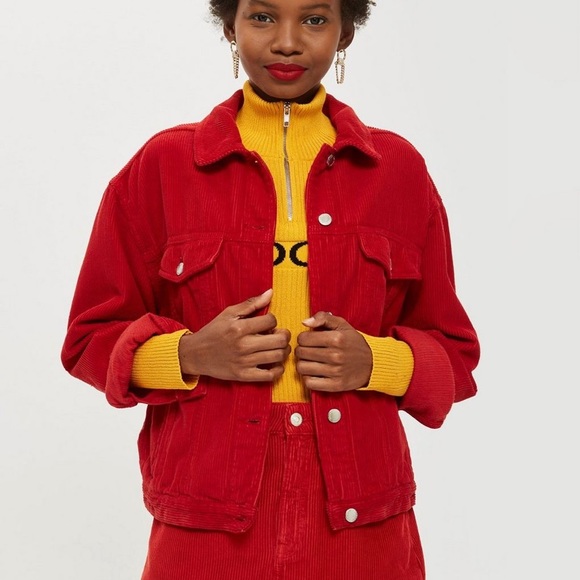 topshop red denim jacket